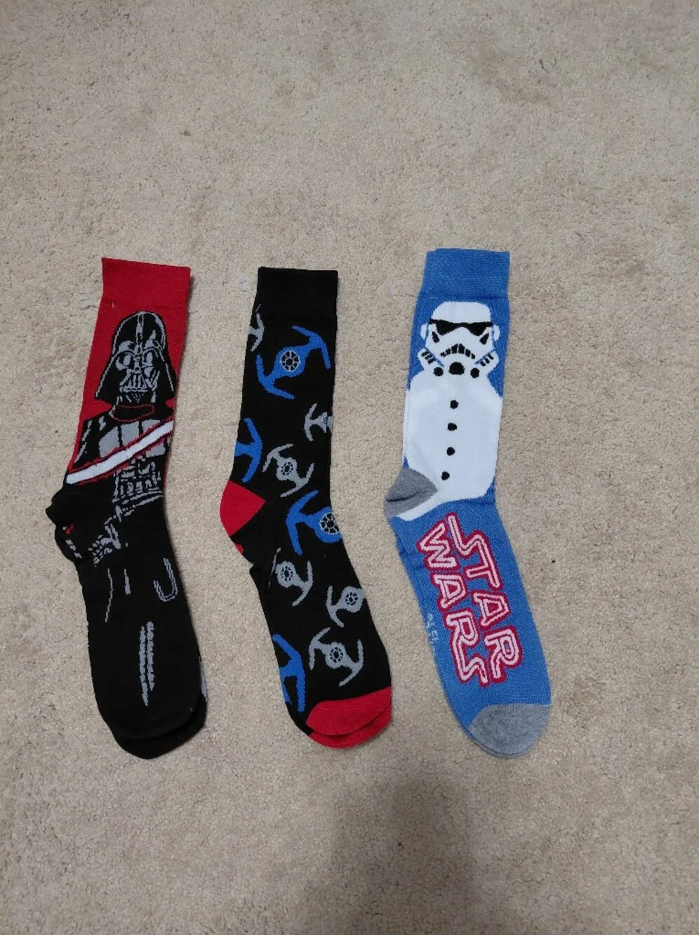 Star Wars Men's Novelty Crew Socks - Black/Red/Blue Set Of 3 NWT